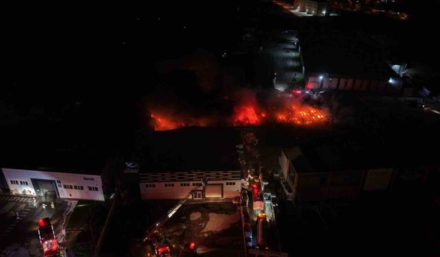 Düzce'deki fabrika yangını havadan görüntülendi