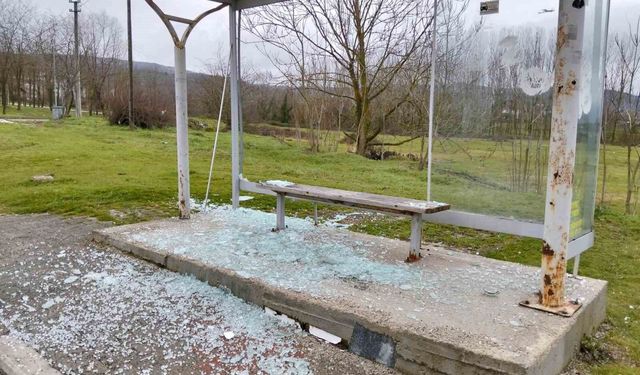 Huzurevi sakinlerinin kullandığı otobüs durağının camlarını kırdılar