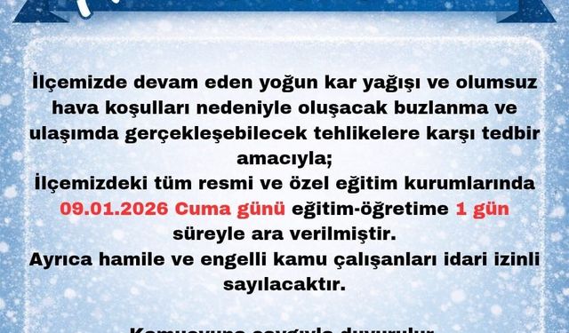 Karlıova'da eğitime 1 gün ara verildi