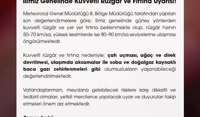 Niğde Valiliği uyardı: Kuvvetli rüzgar ve fırtına bekleniyor