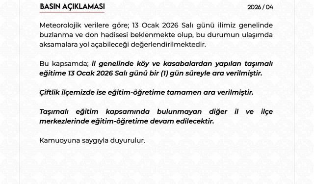 Niğde'de buzlanma nedeniyle taşımalı eğitime 1 gün ara verildi