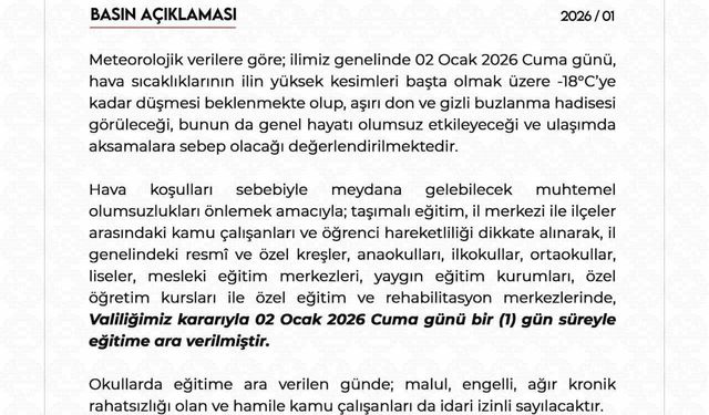 Niğde'de eğitime 1 gün ara verildi