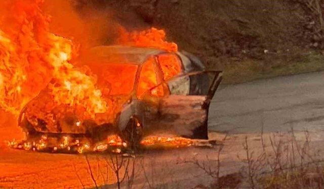 Elazığ'da yanan otomobil küle döndü