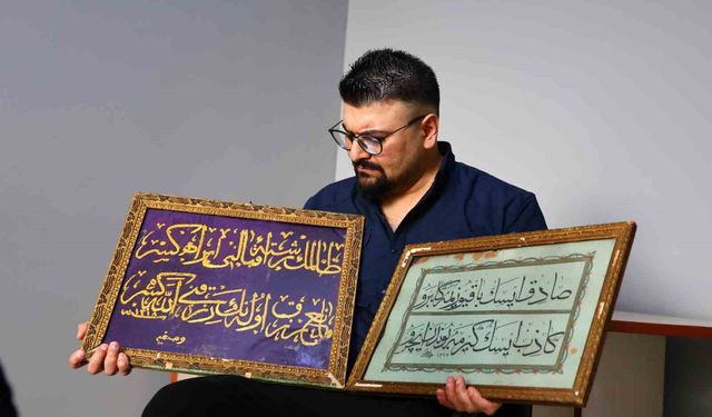 Osmanlı kadınının işlediği 126 yıllık altın sırma hat levhası görenleri hayran bıraktı