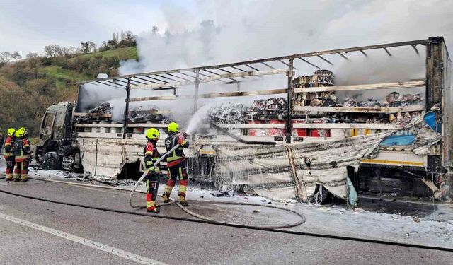 Balıkesir'de yanan tır kullanılmaz hale geldi