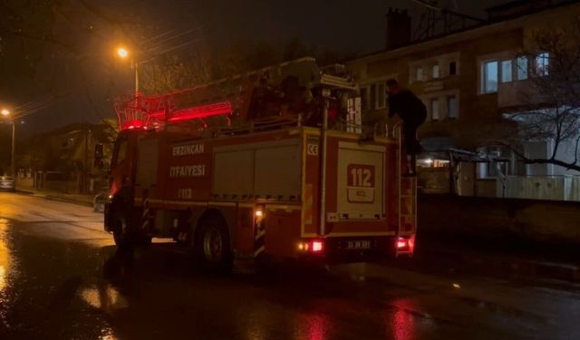 Erzincan'da mahsur kalan kedi itfaiye ekiplerince kurtarıldı