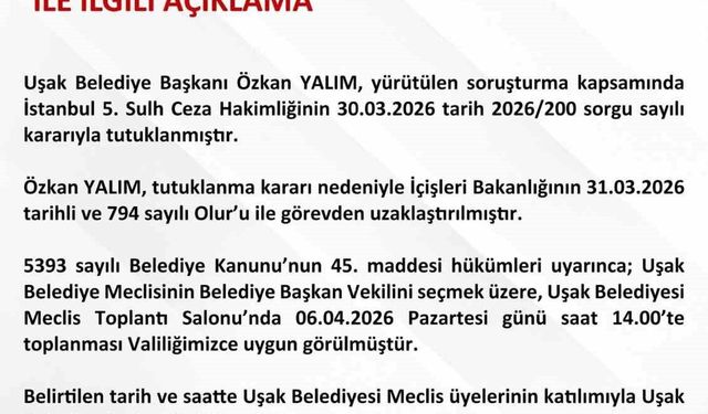 Uşak Belediye Başkan Vekili seçimi ile ilgili açıklama