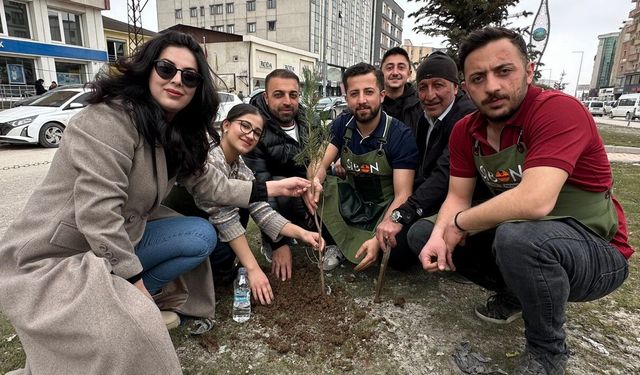 Yüksekovalı girişimci kadın çevreye dikkat çekmek için fidan dikti