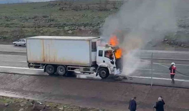Bingöl'de seyir halindeki kamyon alev alev yandı
