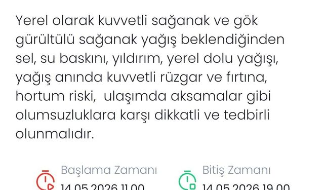 Denizli için şiddetli yağış ve fırtına uyarısı yapıldı