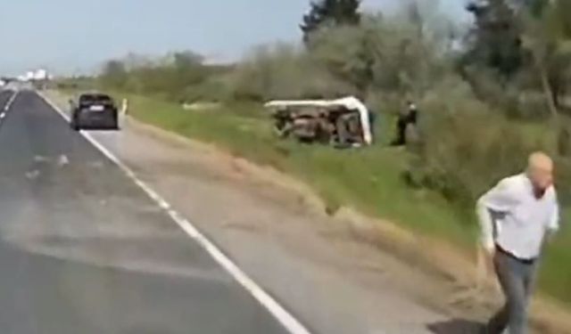 Silivri'de kontrolden çıkan kamyonet yan yattı