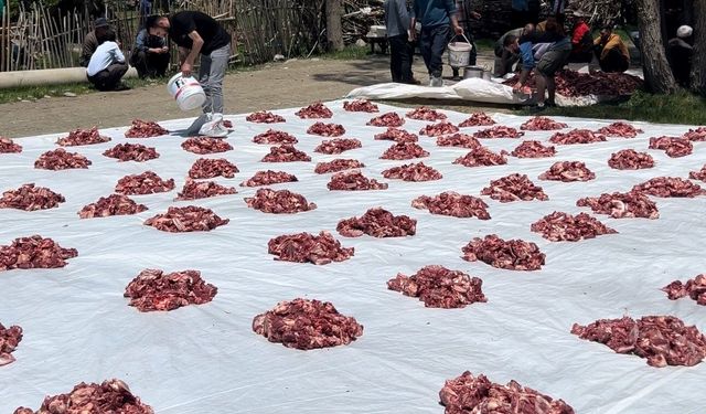 Yüksekova'da 100 yıllık gelenek: 140 kurban kesildi, etler tüm köye eşit dağıtıldı