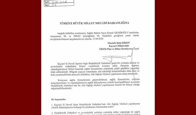 MHP'li Ersoy, Sindelhöyük Mahallesi'nin aile sağlığı merkezi talebini TBMM'ye taşıdı