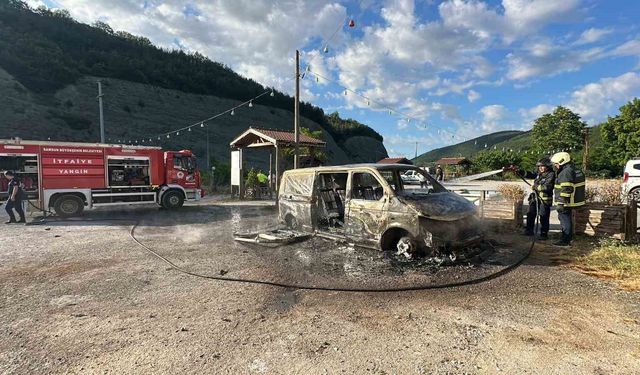 Park halindeki panelvan alevlere teslim oldu