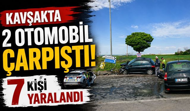 Kavşakta 2 otomobil çarpıştı, 7 kişi yaralandı