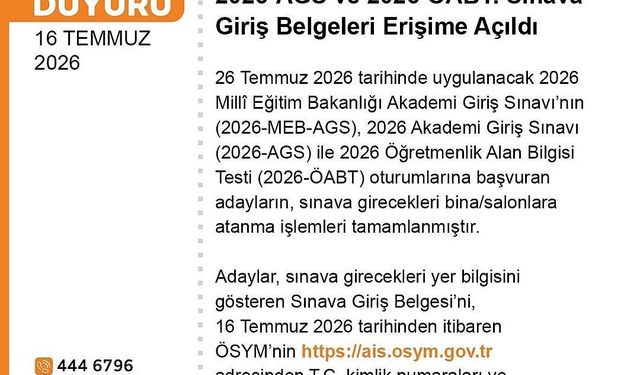 AGS ve ÖABT'nin giriş belgeleri erişime açıldı