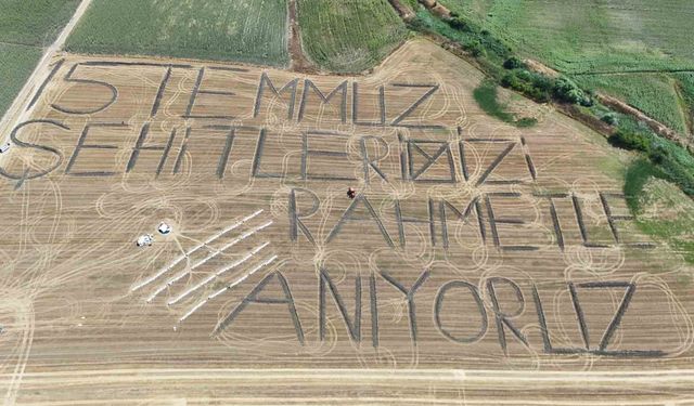 Tarlaya '15 Temmuz şehitlerimizi rahmetle anıyoruz' yazdı