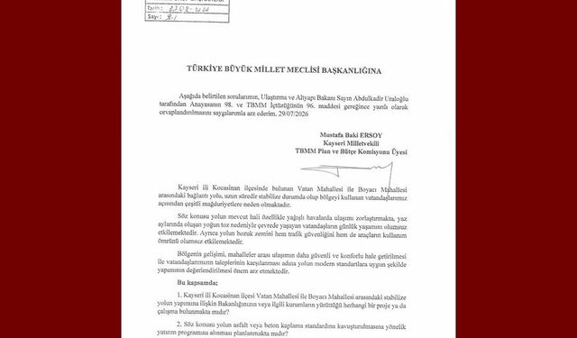 Baki Ersoy, Vatan Mahallesi-Boyacı Mahallesi Bağlantı Yolu'nu TBMM gündemine taşıdı