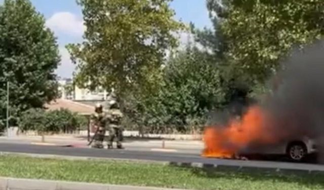 Diyarbakır'da park halindeki otomobil alevlere teslim oldu