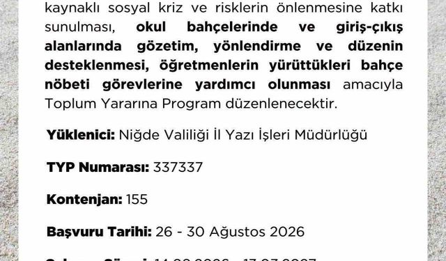 Niğde İŞKUR'dan okullar için 155 kişilik TYP duyurusu
