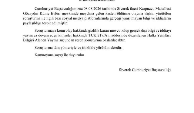 Siverek Cumhuriyet Başsavcılığından 'gerçeği yansıtmayan bilgi' uyarısı