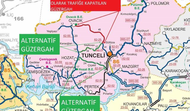 Tunceli-Ovacık yolunda ulaşım 2 gün süreyle durdurulacak