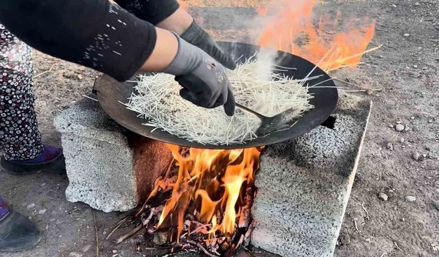Tel tel ipe dizilen erişteler kış sofraları için hazırlanıyor