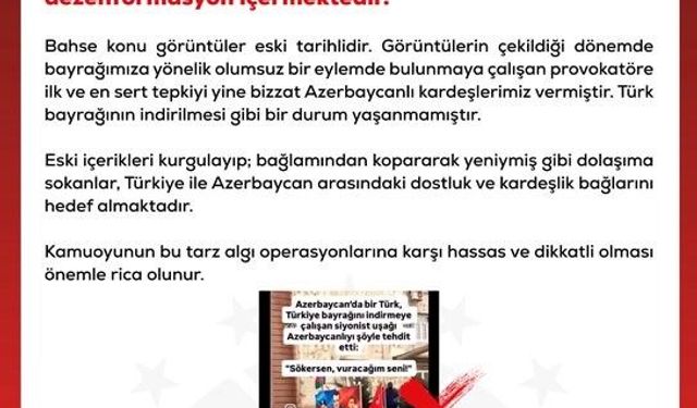 DMM'den, 'Azerbaycan'da Türk bayrağının indirilmeye çalışıldığı' iddialarına yalanlama