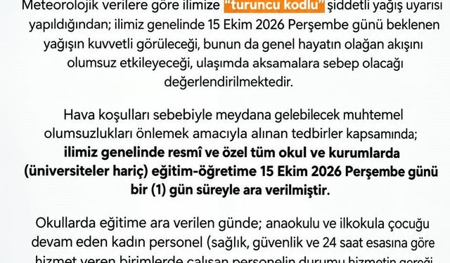 Sakarya'da okullar 1 gün tatil edildi