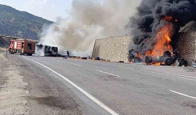Siirt'te çarpışan iki tır alevlere teslim oldu