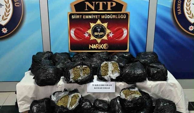Siirt'te uyuşturucu operasyonu: 51 kilo 800 gram esrar ele geçirildi