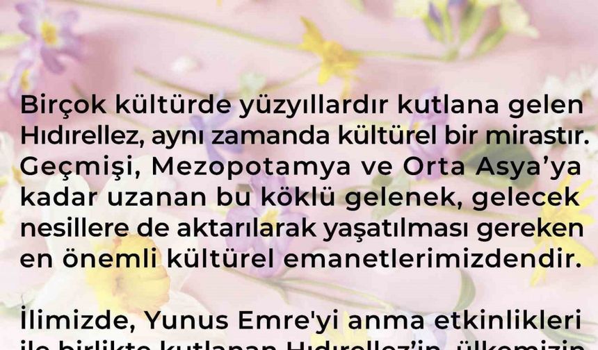 Hüseyin Aksoy’dan "Hıdırellez Günü" mesajı
