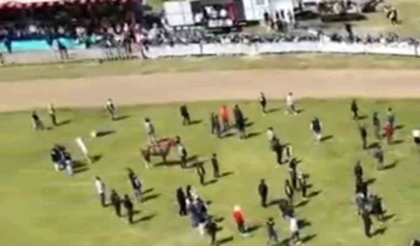 Jokeyi üzerinden attı, yarışa devam etti