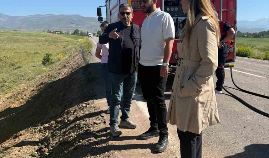 Bayburt'ta yakıt yüklü tankerin devrildiği bölgede çevresel inceleme yapıldı