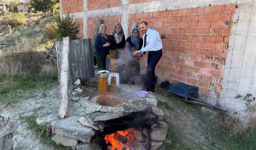 Bolu'da kaymakam ve köylüler birlikte pekmez kaynattı