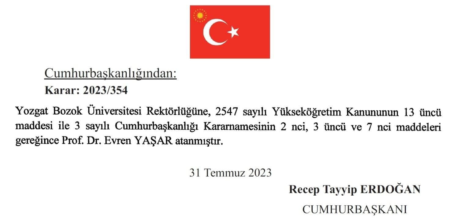 Yozgat Bozok Üniversitesi'nin Yeni Rektörü Belli Oldu