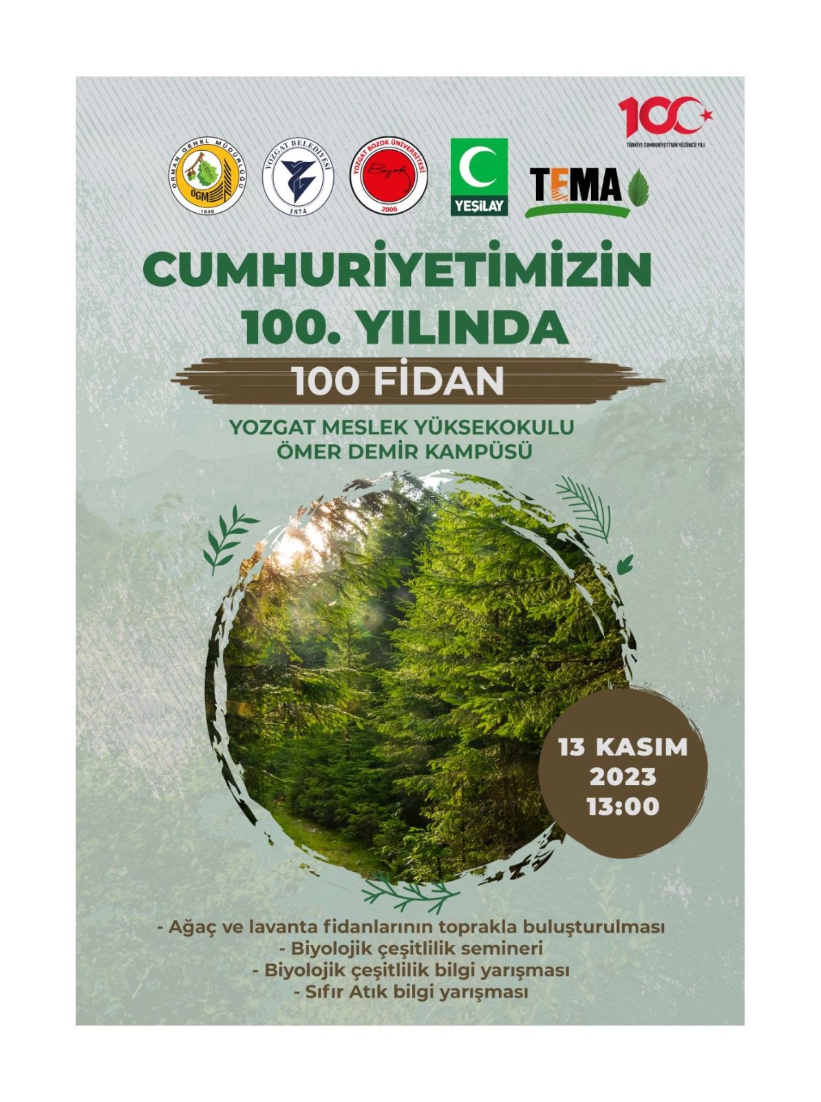 Yozgat'ta Cumhuriyetin 100. Yılına özel 100 fidan toprakla buluşacak (1)