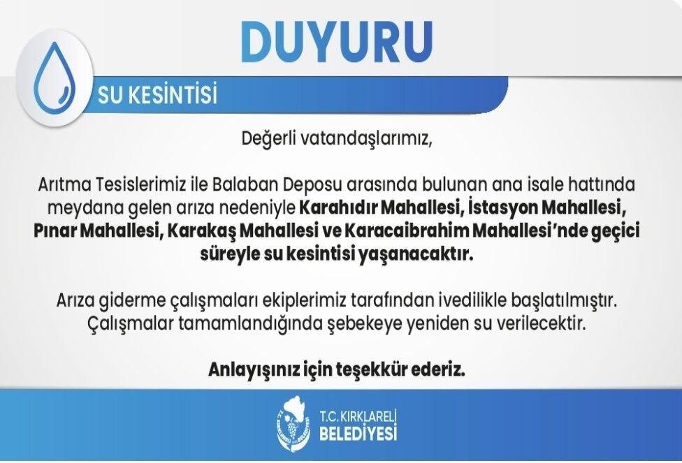Kırklareli'nde su kesintisi Ramazan'da vatandaşları mağdur etti