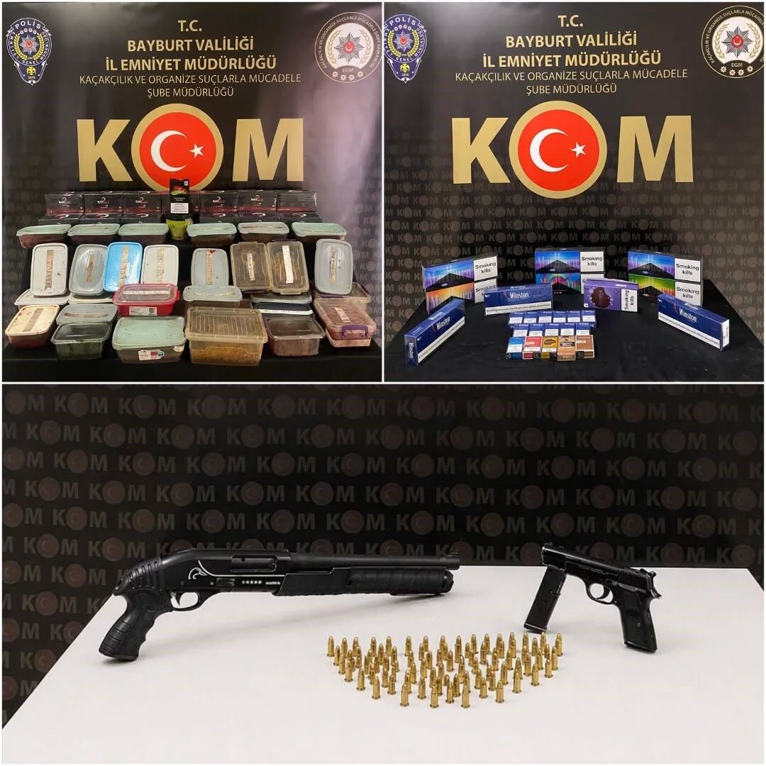 Bayburt'ta kaçakçılık operasyonu: Silahlar ve kaçak tütünler ele geçirildi
