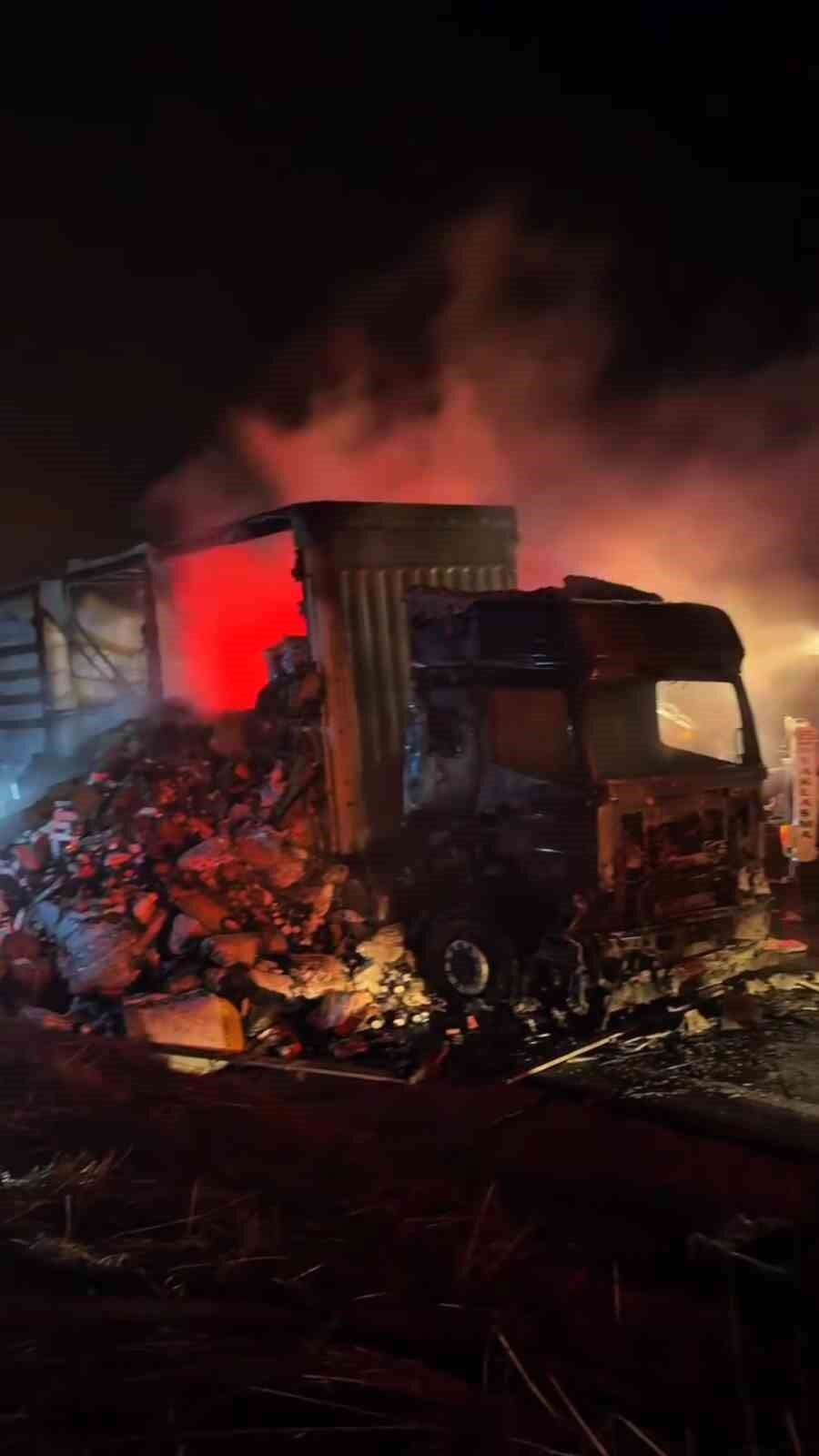 TEM'de tekstil yüklü tır alev alev yandı