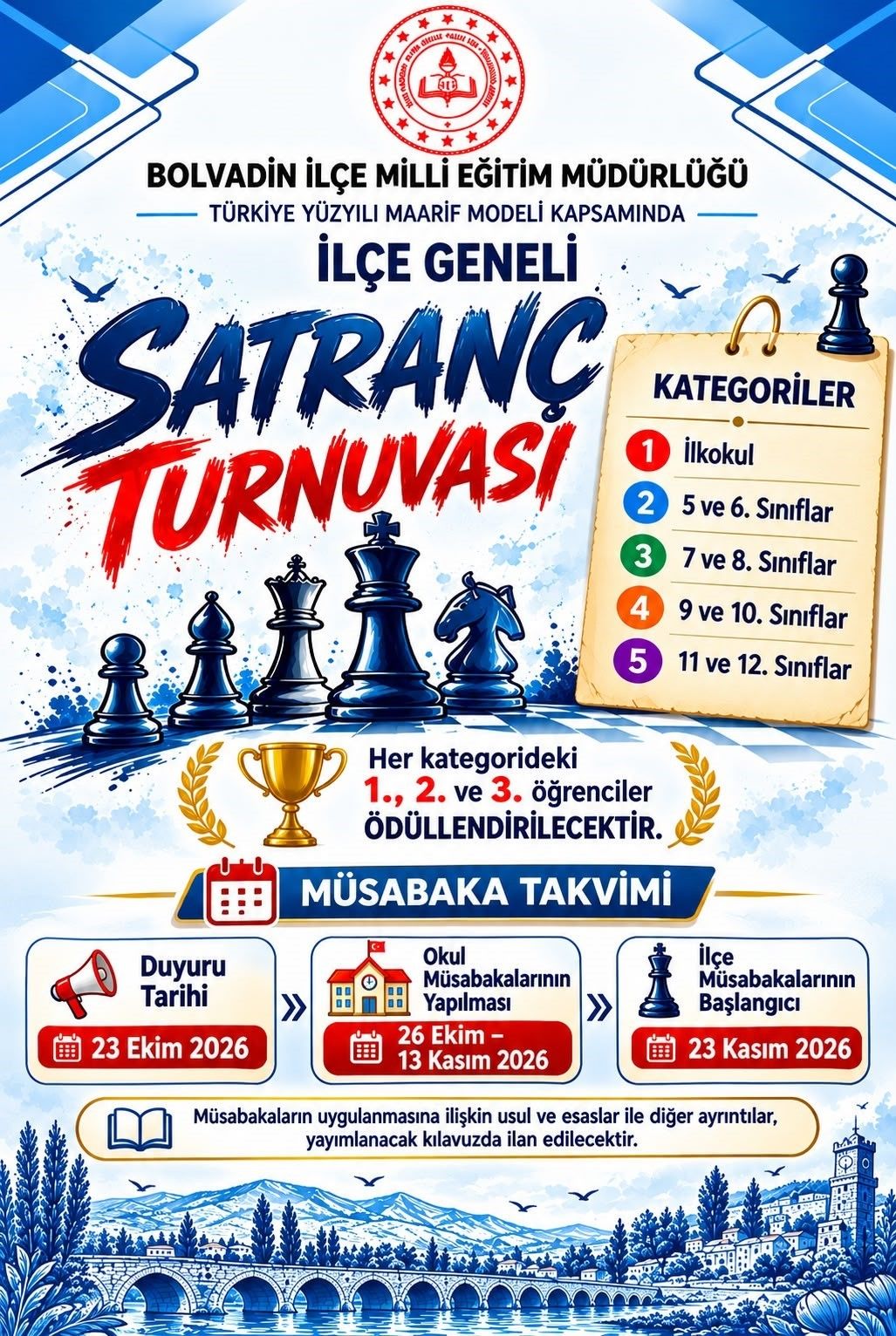 Bolvadin'de öğrenciler satranç turnuvasında yarışacak
