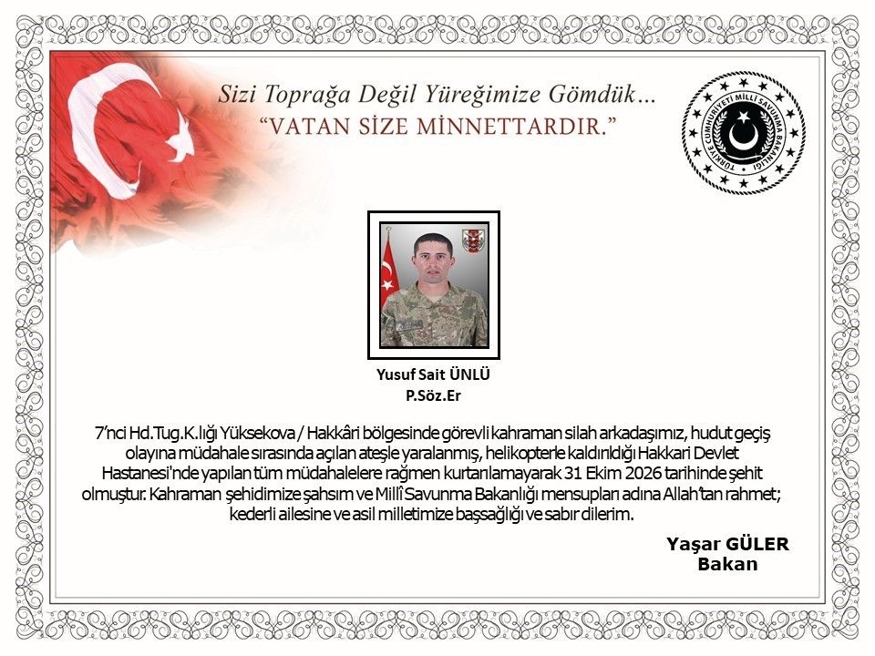 Hakkari Yüksekova'da hudut geçiş olayına müdahale sırasında açılan ateş sonucu bir asker şehit oldu
